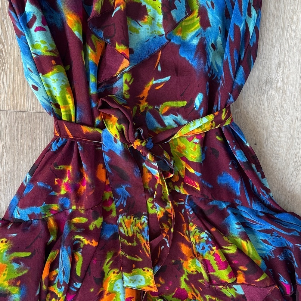 Floral Ruffle Tie-Waist Mini Dress NWOT - Picture 4 of 6